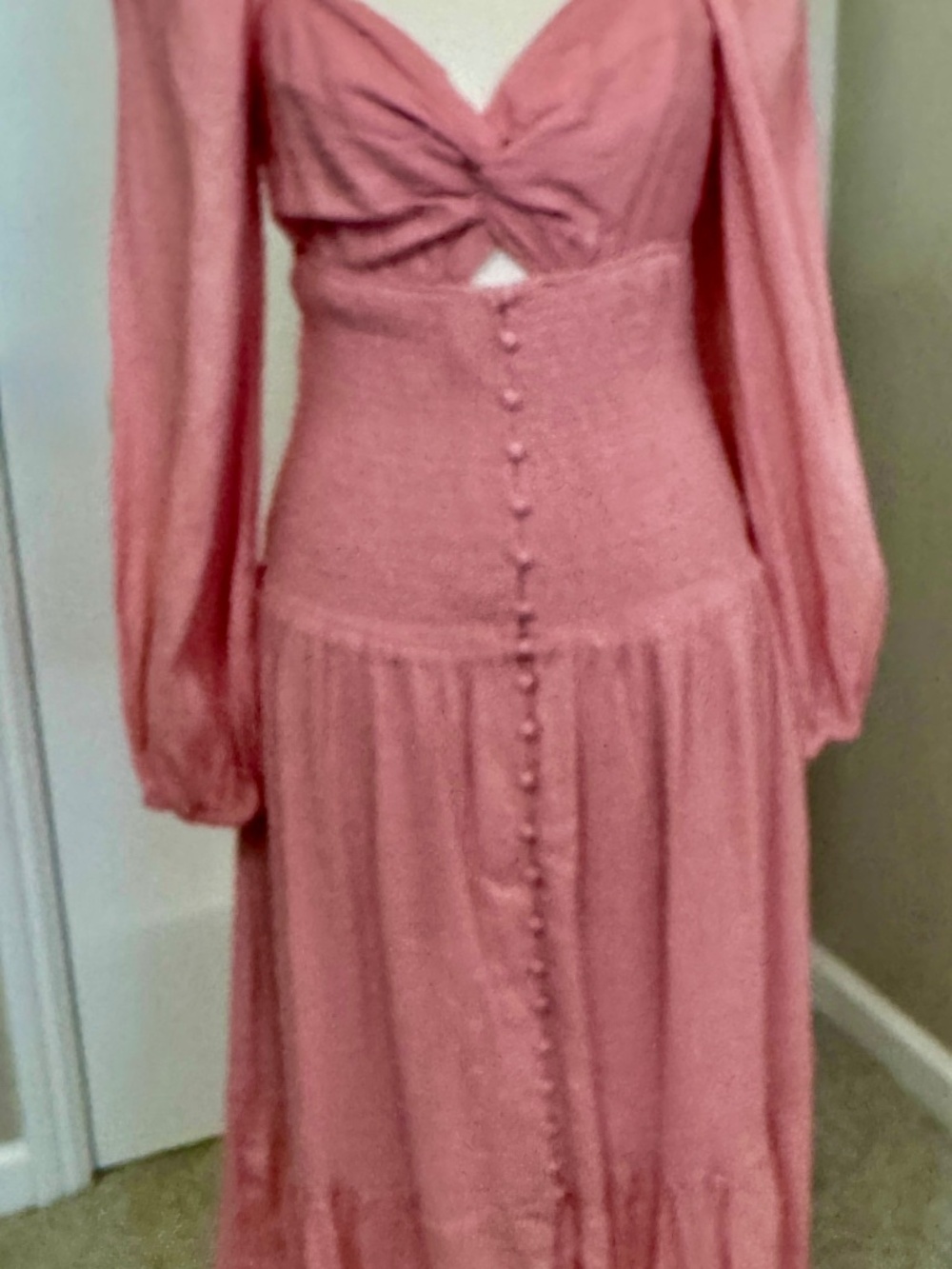 ASTR The Label L Dusty Rose Swiss Dot Smocked Long Sleeve Midi Maxi Dress
